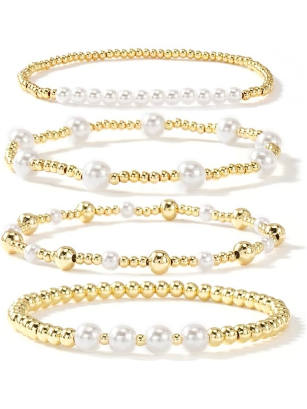 Chic 14K Gold Plated Pearl Beaded Stackable Bracelets Set for Women - Waterproof